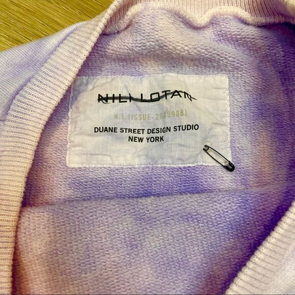 Nili Lotan Classic Crew Neck T Light Lavender Crop Tie Dye Sweatshirt Essential - Picture 5 of 7